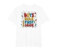 Boys Rule First Grade School Fun Celebration T-Shirt, Men's Big and Tall, White, 4X Tall