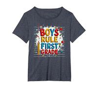 Boys Rule First Grade School Fun Celebration T-Shirt, Women's Plus, Heather Blue, 6X
