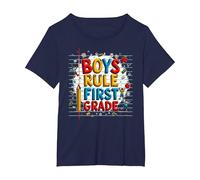 Boys Rule First Grade School Fun Celebration T-Shirt, Women's Plus, Navy, 6X