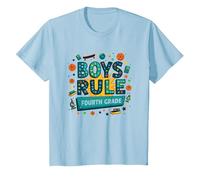 Boys Rule Fourth Grade: Fun School Celebration T-Shirt, Kids, Baby Blue, 12 Years