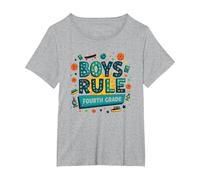 Boys Rule Fourth Grade: Fun School Celebration T-Shirt, Women's Plus, Heather Grey, 2X