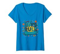 Boys Rule Fourth Grade: Fun School Celebration V-Neck T-Shirt, Women, Sapphire, XXL