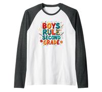 Boys Rule Second Grade Colorful School Spirit Raglan Baseball Tee, Men, Dark Heather/White, XL