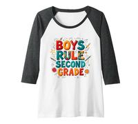Boys Rule Second Grade Colorful School Spirit Raglan Baseball Tee, Women, Dark Heather/White, XXL