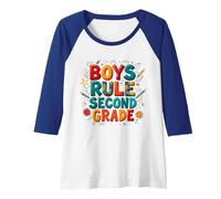 Boys Rule Second Grade Colorful School Spirit Raglan Baseball Tee, Women, Royal Blue/White, XXL