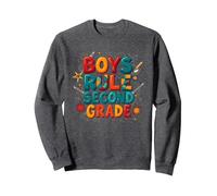 Boys Rule Second Grade Colorful School Spirit Sweatshirt, Adult Unisex, Dark Heather Grey, M