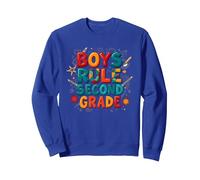 Boys Rule Second Grade Colorful School Spirit Sweatshirt, Adult Unisex, Royal Blue, XXL
