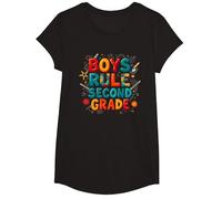 Boys Rule Second Grade Colorful School Spirit T-Shirt, Girls, Black, Medium