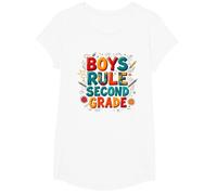 Boys Rule Second Grade Colorful School Spirit T-Shirt, Girls, White, Small