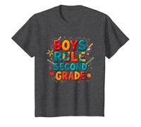 Boys Rule Second Grade Colorful School Spirit T-Shirt, Kids, Dark Heather Grey, 10 Years