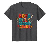 Boys Rule Second Grade Colorful School Spirit T-Shirt, Kids, Dark Heather Grey, 3 Years