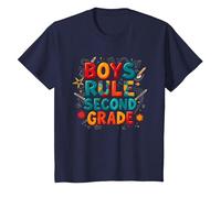 Boys Rule Second Grade Colorful School Spirit T-Shirt, Kids, Navy, 10 Years