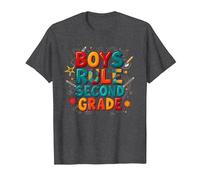 Boys Rule Second Grade Colorful School Spirit T-Shirt, Men, Dark Heather Grey, L