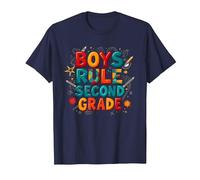 Boys Rule Second Grade Colorful School Spirit T-Shirt, Men, Navy, 5XL