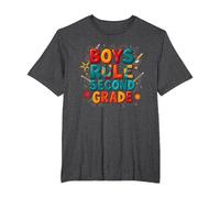 Boys Rule Second Grade Colorful School Spirit T-Shirt, Men's Big and Tall, Dark Heather Grey, 3X Tall