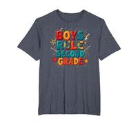 Boys Rule Second Grade Colorful School Spirit T-Shirt, Men's Big and Tall, Heather Blue, 3X Tall