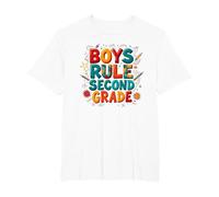 Boys Rule Second Grade Colorful School Spirit T-Shirt, Men's Big and Tall, White, 4X Tall