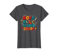 Boys Rule Second Grade Colorful School Spirit T-Shirt, Women, Dark Heather Grey, XL