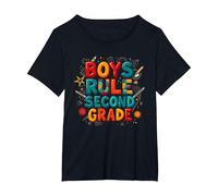 Boys Rule Second Grade Colorful School Spirit T-Shirt, Women's Plus, Black, 2X