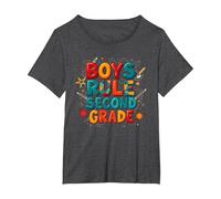 Boys Rule Second Grade Colorful School Spirit T-Shirt, Women's Plus, Dark Heather Grey, 5X
