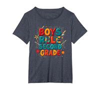 Boys Rule Second Grade Colorful School Spirit T-Shirt, Women's Plus, Heather Blue, 6X