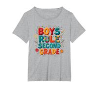 Boys Rule Second Grade Colorful School Spirit T-Shirt, Women's Plus, Heather Grey, 2X