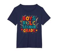 Boys Rule Second Grade Colorful School Spirit T-Shirt, Women's Plus, Navy, 4X