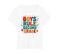 Boys Rule Second Grade Colorful School Spirit T-Shirt, Women's Plus, White, 6X