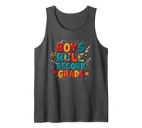 Boys Rule Second Grade Colorful School Spirit Tank Top, Men, Dark Heather Grey, M