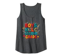 Boys Rule Second Grade Colorful School Spirit Tank Top, Women, Dark Heather Grey, XL