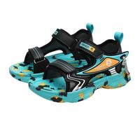 Boys Sandals Comfy Summer Kids Sandals Open Toe Non-Slip Shoes Hook and Loop Flat Breathable Casual Beach Shoes for School Holiday Pool （Black, 13 Big Kids