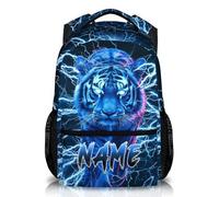 Boys School Backpack - Personalised Tiger Backpacks with Name for Primary, Middle & Senior School - Durable, Lightweight Bookbag Rucksack with Lightning Design for School & Travel