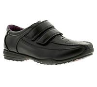 Boys School Shoes Black Kids Synthetic Leather Touch Fasten Hook and Loop Slip on Back to School UK 1-6 (5 UK, Black (Bowie))