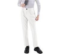 Boys School Trousers 7-16Y Stitched Ribbed Strtetch Chinos Trousers Full Length Elasticated Waist Pull Up Pants Hybrid Dress Joggers Fall Essentials Performance School Uniform White 14 Years
