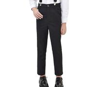 Boys School Trousers Elastic Waist Uniform Pants Elasticated Straight Leg Fit Dress Trouser Teen Kids Plain Stretchy Formal Pants Casual Slim Golf Joggers with Pockets (Black, 9-10 Years)