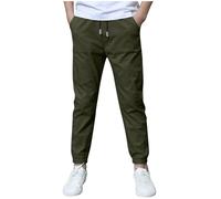 Boys' School Trousers Hiking Outdoor Joggers Fit Trouser Adjustable Waist Kids Waterproof for Fall Winter Army Green