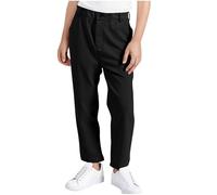 Boys School Trousers Pull-On Relaxed Fit School Uniform Pant Elastic Waist Straight Leg Chino Lightweight Pants Bottoms with Pockets Stain Resistant Pull Up Formal Suit Trousers Age 11-12 Years