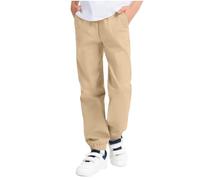 Boys School Uniform Pants Sweatpants Baggy Straight Wide Leg Cargo Trousers Pull On Twill Jogger Pants with Pockets Elastic Waist Casual Joggers Active Athletic Trousers A Khaki 12-13 Years