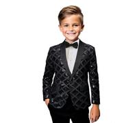 Boys' Sequin Shiny Suit Set Size 4 Pieces Rhombic Pattern Formal Attire for Weddings Parties 5-16Y，Black,7Y