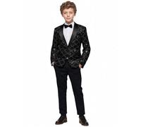 Boys' Sequin Shiny Suit Set Size 4 Pieces Rhombic Pattern Formal Attire for Weddings Parties 5-16Y，Black,10Y