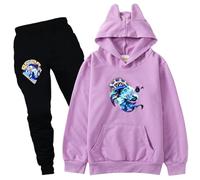 Boys Shadow Milk Cookie Cat's Ear Shaped Hoodie and Pants 2Pcs Kids Shadow Milk Cookie Sweatshirt Set (purple,13-14years)
