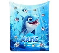 Boys Shark Blanket - Personalised Kids Throw Gifts for Boys & toddler- Soft Flannel Fleece Blankets for Bedroom Sofa Bed, Cosy Custom Decor