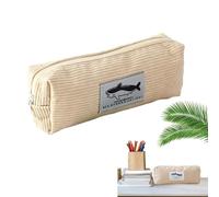 Boys Shark Pattern Pen Case, Cute Shark Cosmetic Bag, Corduroy Pen Organiser, Shark Themed Stationery Bag, Large Capacity Pencil Case, Corduroy Makeup Organiser, Wide Opening School Supplies Bag, Cord