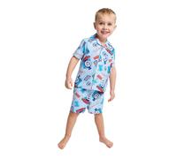 Boys Short Pyjama Set - Thomas the Tank Engine Button Down Short Sleeve Top And Matching Shorts, 100% Cotton Summer Nightwear With Elasticated Waist, Kids Sleepwear Blue