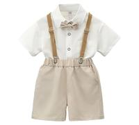 Boys Short Set Childrens Summer Outfits Boys Kindergarten Graduation Suits Performance Costumes Flower Girl Baby First Birthday Suits Short Set (Khaki, 5-6 Years)