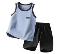 Boys' Short Sets Boy Clothes Toddler Baby Boys Summer Outfits Sleeveless Patchwork T-Shirt Shorts Set 6 Months-4T (Blue, 4-5 Years)