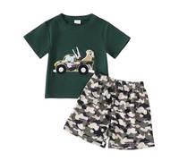 Boys Short Sets Boys Comfortable and Breathable Set Cute Cartoon Printed Short Sleeve Shorts Two Piece Set Sets (Green, 3-4 Years)
