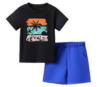 Boys Short Sets Size 6 Casual Boys Short Sleeve Set Coconut Tree Crew Neck Childrens Summer Wear Pocket Shorts Two Piece Set Sets Size 6 (Blue, 5-6 Years)