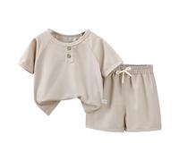 Boys' Short Sets Toddler Boy Clothes Kids Clothes Boys Summer Outfits Boys' Clothing Sets with Pocket 4-7Y (Beige, 6-7 Years)