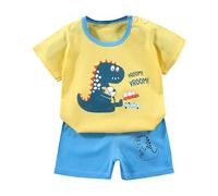 Boys Short Sleeved Shorts Suit Comfortable Breathable Fabric Fashionable Cute Cartoon Dinosaur Print Boy Suit (Blue, 12-18 Months)
